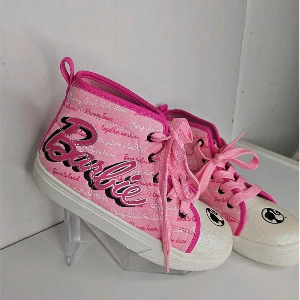 Barbie‎ Girls Pink Silver Glitter High Top Sneakers size 3 Clean